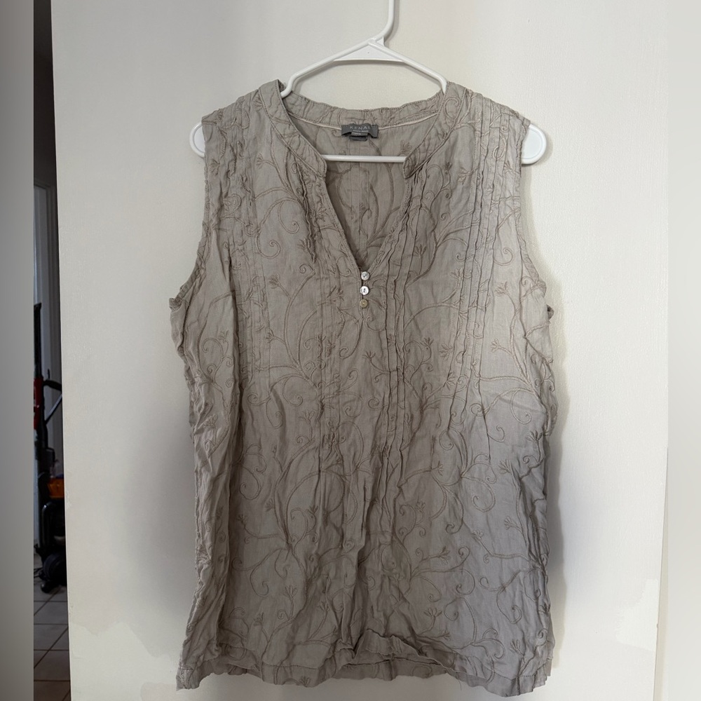 Kenar Embroidered Linen Blouse Sleeveless XL Fairy Whimsical Cottagecore